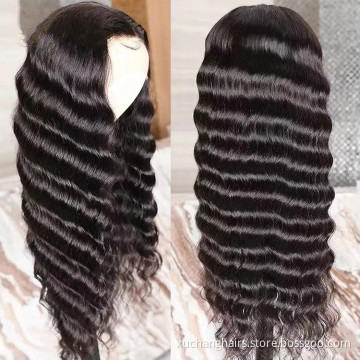 Wholesale loose deep wave frontal lace Brazilian wig raw virgin hair pre plucked front lace wig human hair wig transparent lace
